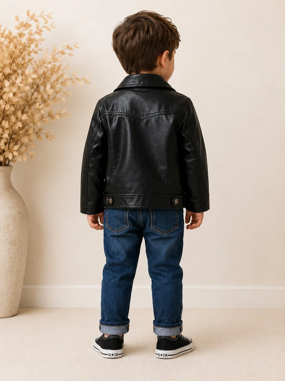 BOUTIQUE BOYS BLACK FAUX LEATHER BIKER MOTORCYCLE JACKET SZ 4T